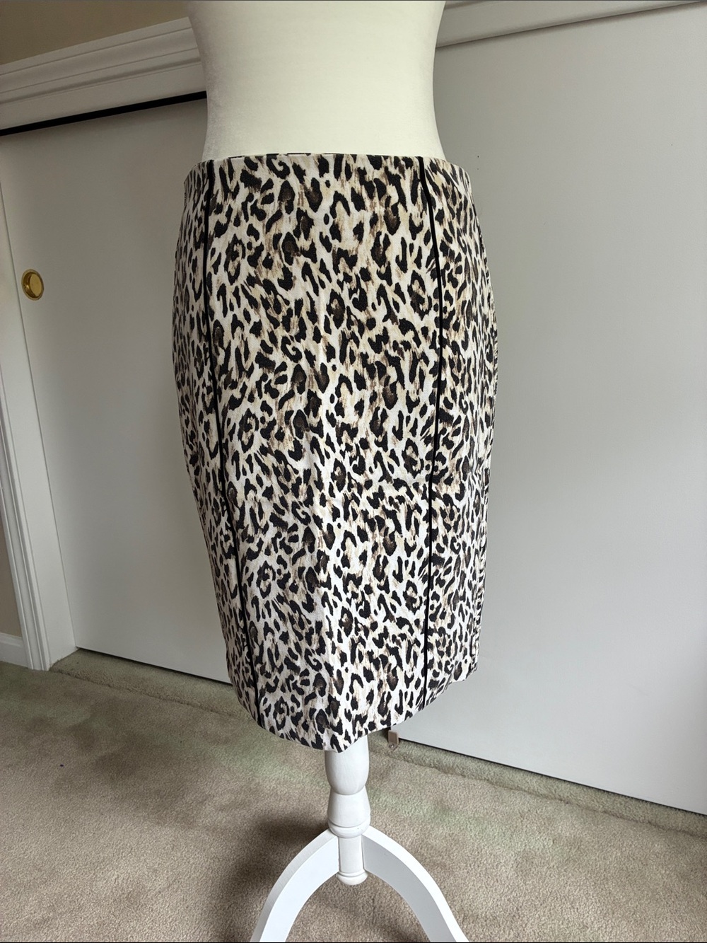 White House Black Market Leopard-Print Pencil Skirt in Black, Brown, and Cream